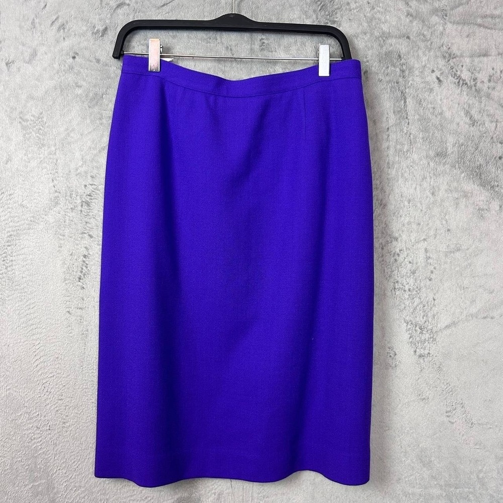 Vintage Purple Wool Pencil Skirt Knee Length Minimalist Career‎ Office Size 14
